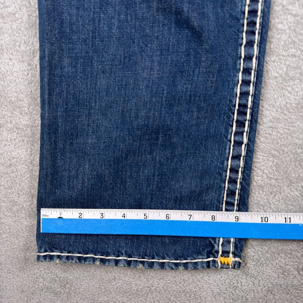 True Religion Jeans Mens 38x34 Ricky Super T Straight Leg Blue Distressed Denim